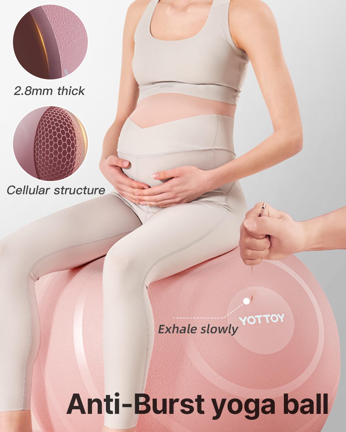 YOTTOY Exercise Ball for Working Out, Anti-Burst Yoga Ball for Pregnancy,Extra Thick Workout Ball with Electric Air Pump, pink