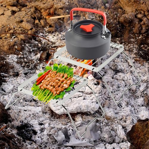 2Pcs Folding Campfire Grill, 304 Stainless Steel Portable Grill Grate for Outdoor Cooking