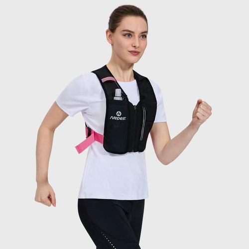 Nepest Running Vest for Women, Hydration Vest with 500ml Soft Flask, Reflective Vest for Cycling, 5.6oz Ultra-Thin Mesh Fabric, Pink
