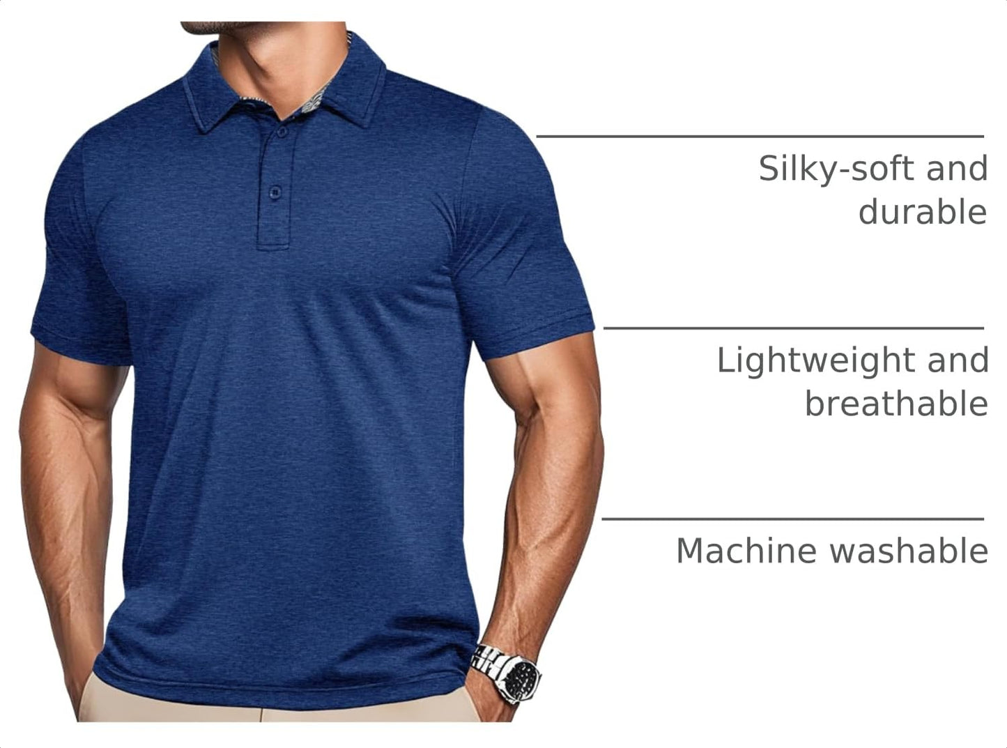 MAGCOMSEN Men's Polo Shirts Short Sleeve Athletic Performance Moisture Wicking Golf Fitted Business Casual Collared Shirts