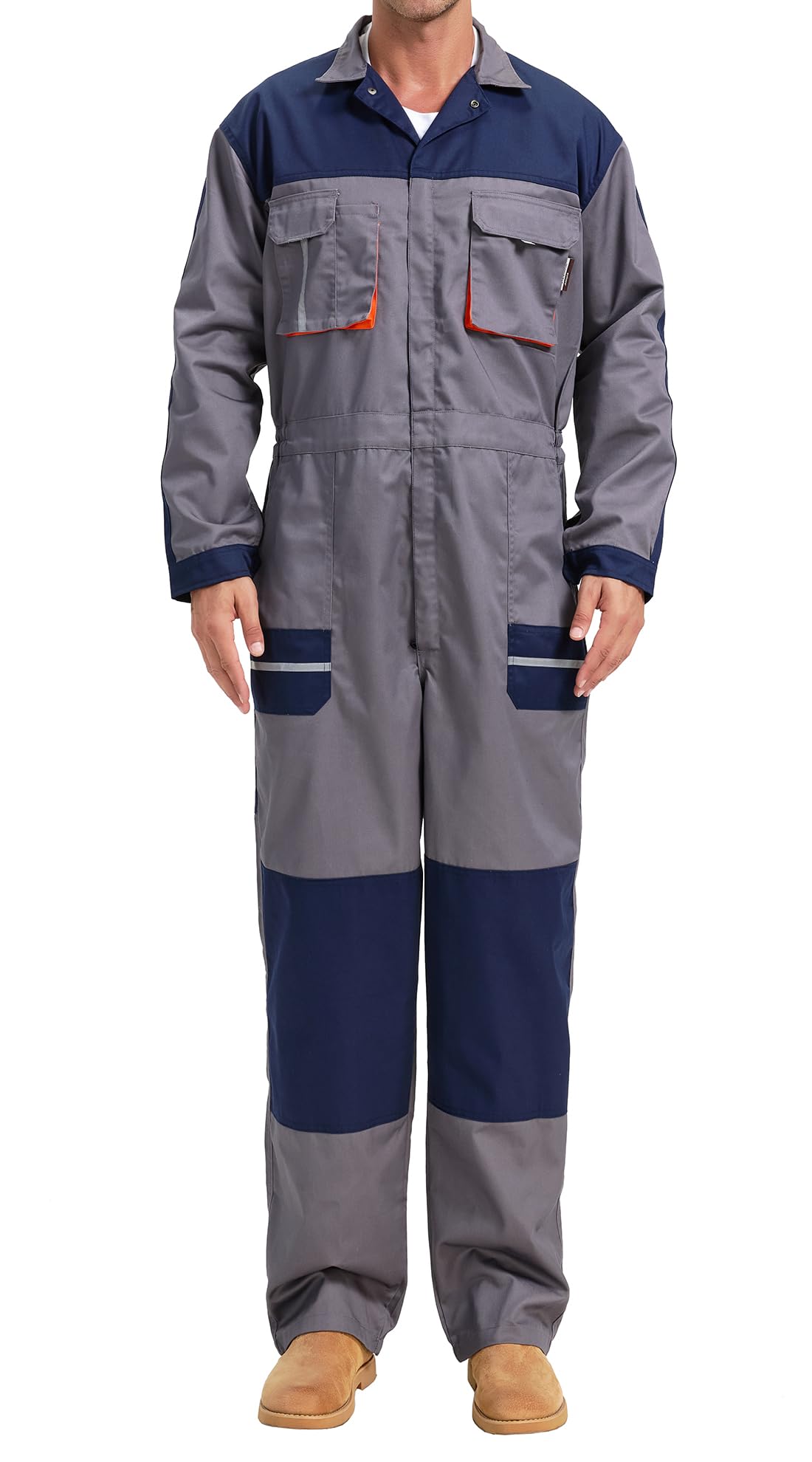 Yukirtiq Men's Work Coveralls Multi Pockets Garage Work Jumpsuit Zip Coverall One Piece Workwear Mechanic Overalls, Dark Grey, S