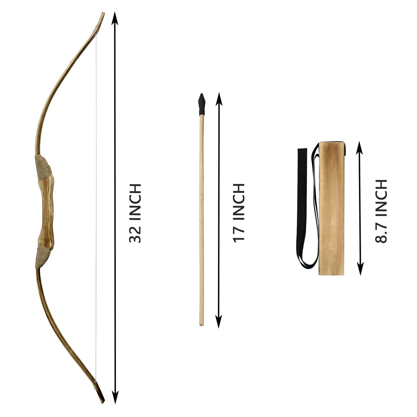 Kids Bow and Arrow Set, 32 Inch Archery Set Handmade Wooden Toy Bow and Arrow for Kids 4-6 8-12, Cosplay Game Costume Prop Play, 1 Bows 1 Quivers and 10 Wood Arrows, Gifts for Youth Boys & Girls