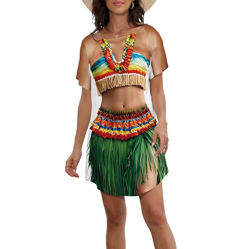 Rainbow Fringe Hawaii Bikini Cover Up Dress - Women’s Short Sleeve Beach Shirt