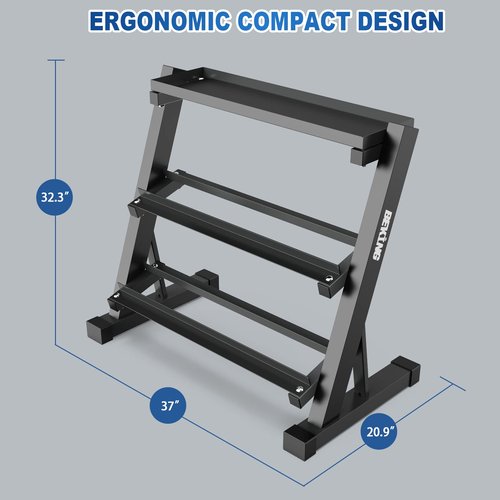 BEKING Dumbbell Rack, 3 Tier Weight Storage Rack for Dumbbells, Kettlebells, Multilevel Free Weight Organizer Stand for Home Gym Fitness, 1000-Pound Capacity
