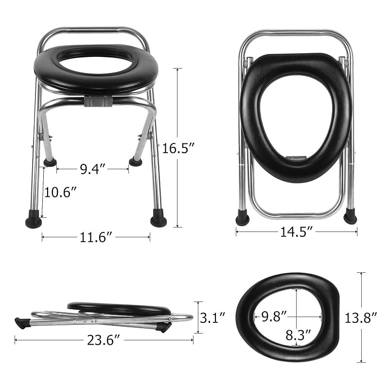 Portable Camping Toilet with Soft Seat, 350 lb Stainless Steel Foldable Travel Toilet – 16.5 Inch, Round Variation