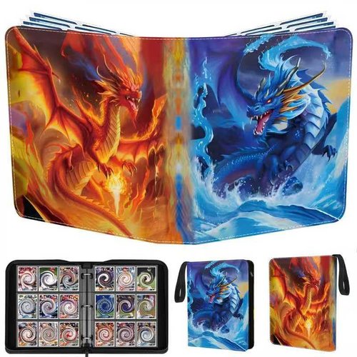 LZSIG Card Binder 9-Pockets, 1008 Cards Holder with 56 Removable Sleeves, 3-Ring Zipper Sports Book Compatible with TCG, MTG and Game Cards, Trading Card Collector Album