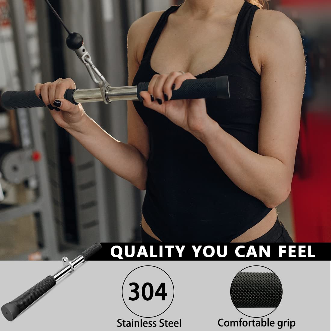 QPARVERS Cable Attachments for Gym lat pulldown attachments cable machine accessories, Straight Pull Down Bar, V-Shaped Press Down Bar, Tricep Rope, Row Handle
