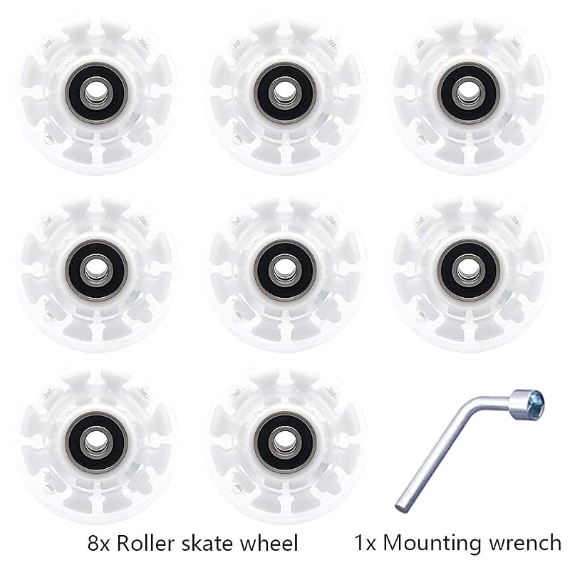 Light Up 8-Pack Roller Skate Wheels 78A with ABEC-9 Bearings - RGB LED Lights, 32x58mm