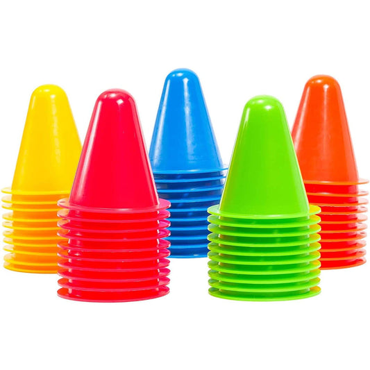 Juvale 50 Pack Mini Cones for Classroom, Small Sports Markers for Soccer, Playground (Assorted Colors, 3 in) - Plastic Cones Bulk for Sports Training