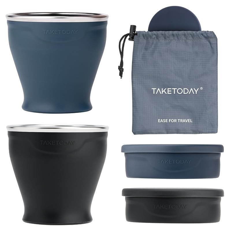 TakeToday 8 oz Collapsible Travel Cup - Navy & Charcoal (2-Pack)