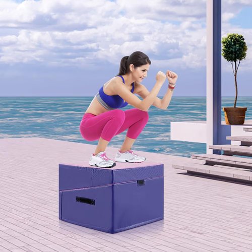 Foldable Gymnastics Incline Mat, Purple and Pink, 48 x 24 x 14 inches, Exercise Jumping Box with EPE Foam, Multi-purpose Training Equipment