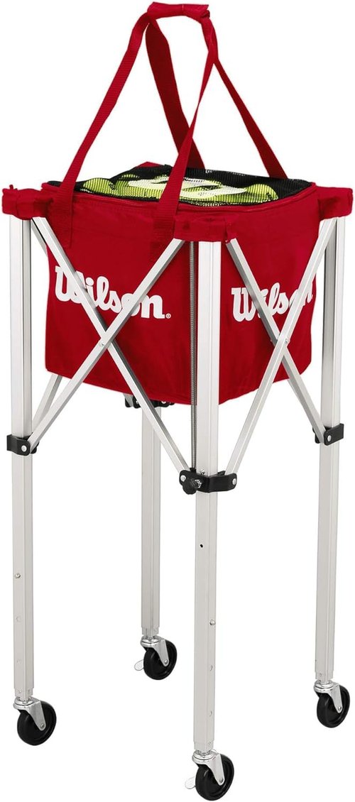 Wilson Teaching Cart Traveler with Red Bag, Holds 150 Tennis Balls, Zippered Top, Foldable Cart, 3.9 x 9.4 x 19.6 in
