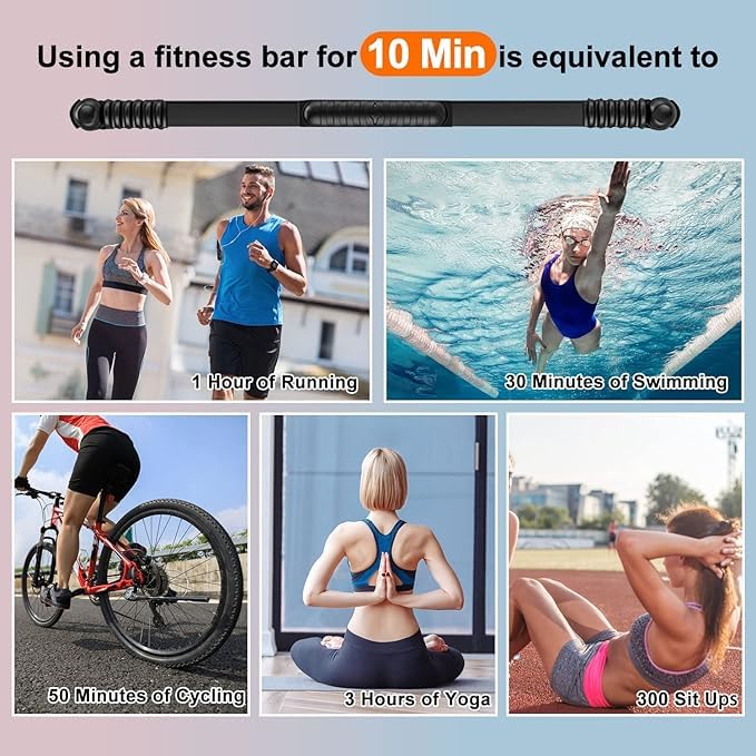 Elastic Resistance Exercise Bar for Strength Training - Dark Black