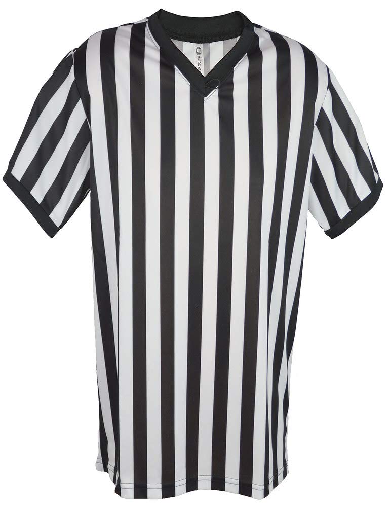 Mens Referee Shirts | V-Neck Style | Perfect Ref Shirt for Officials, Bars, More - Black/White CA2025V L