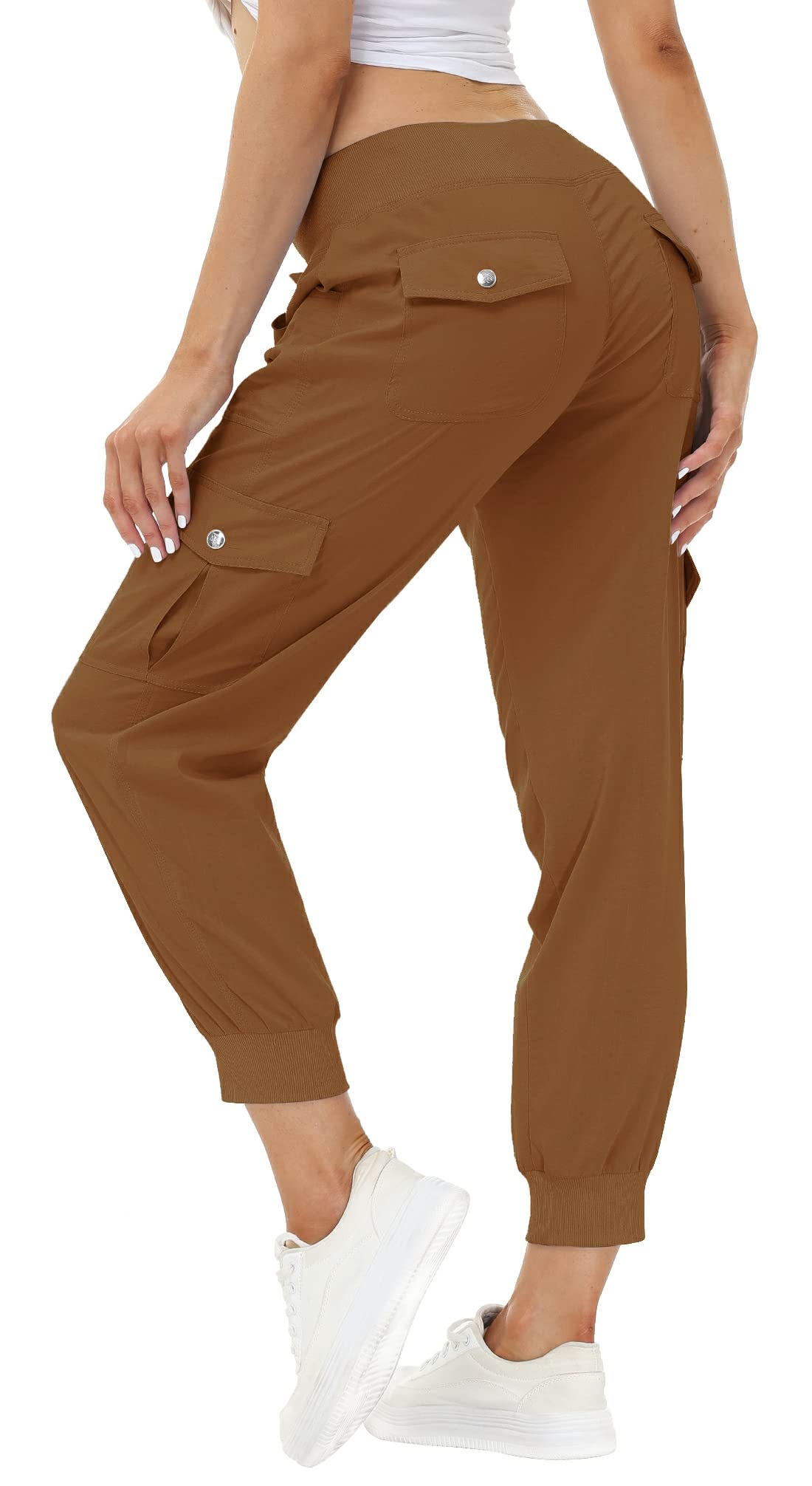 MoFiz Womens Lightweight Quick Dry Cargo Pants Outdoor Summer Travel Casual Sports Hiking Jogger Sweatpants Button Pockets Earthy Yellow XS