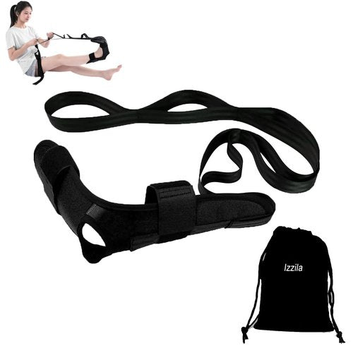 Izzila™ Stretching Strap with Loops and Detachable Foot, Yoga Belt Strap for Stretching, Foot and Calf Stretcher, Leg Stretch Strap for Flexibility (Black)