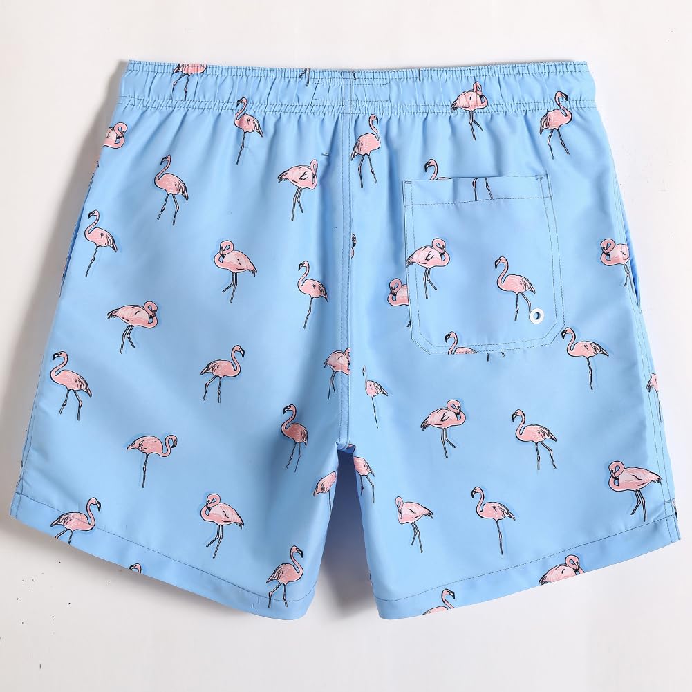 maamgic Mens Swim Trunks Quick Dry Swim Shorts with Mesh Lining Funny Swimwear Bathing Suits 7inch Flamingo Blue Small