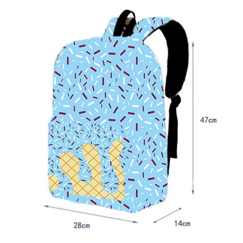 Tarvione Ice Cream Backpack Kawaii Shoulder Bag with Side Pockets Cute Large Capacity Daypack Lightweight for Women Men Daily Use Travel Hiking Camping(Light Blue)