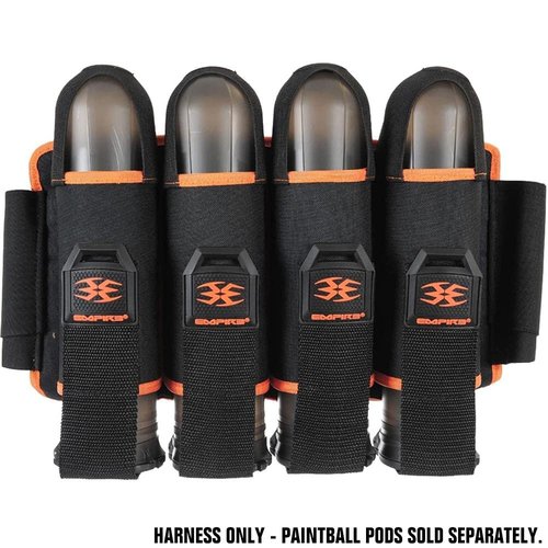 Empire Omega Paintball 4 Pod Harness Hook & Loop Strap Pack Black w/Orange, Black / Orange