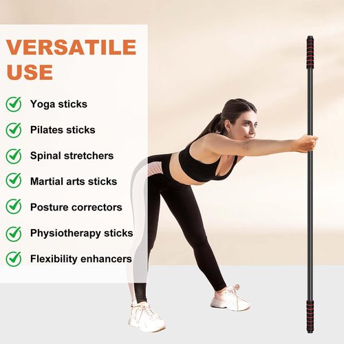 RACOC 5 ft Yoga Stick Sturdy Steel, Adjustable Stretching Stick for Mobility, Flexibility and Balance, Versatile Exercise Stick with Non-Slip Ends and Foam Handles for Fitness, and Posture