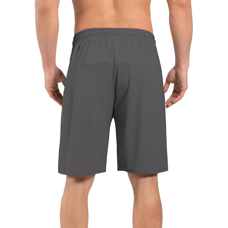 Lightweight Men's Athletic Shorts with Zipper Pockets - Quick-Dry 2-Pack (Black/Grey, Large) - Running, Gym, Basketball
