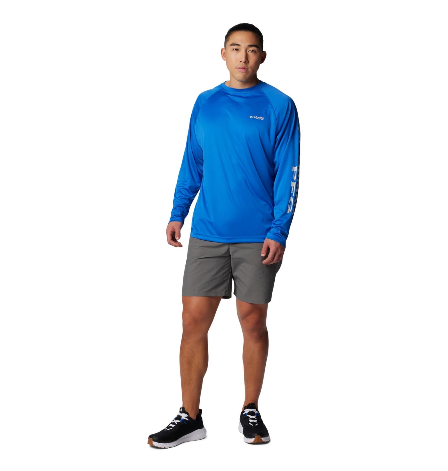 Columbia Men's PFG Terminal Tackle Long Sleeve Fishing Shirt, Vivid Blue/Cool Grey Logo, 1X