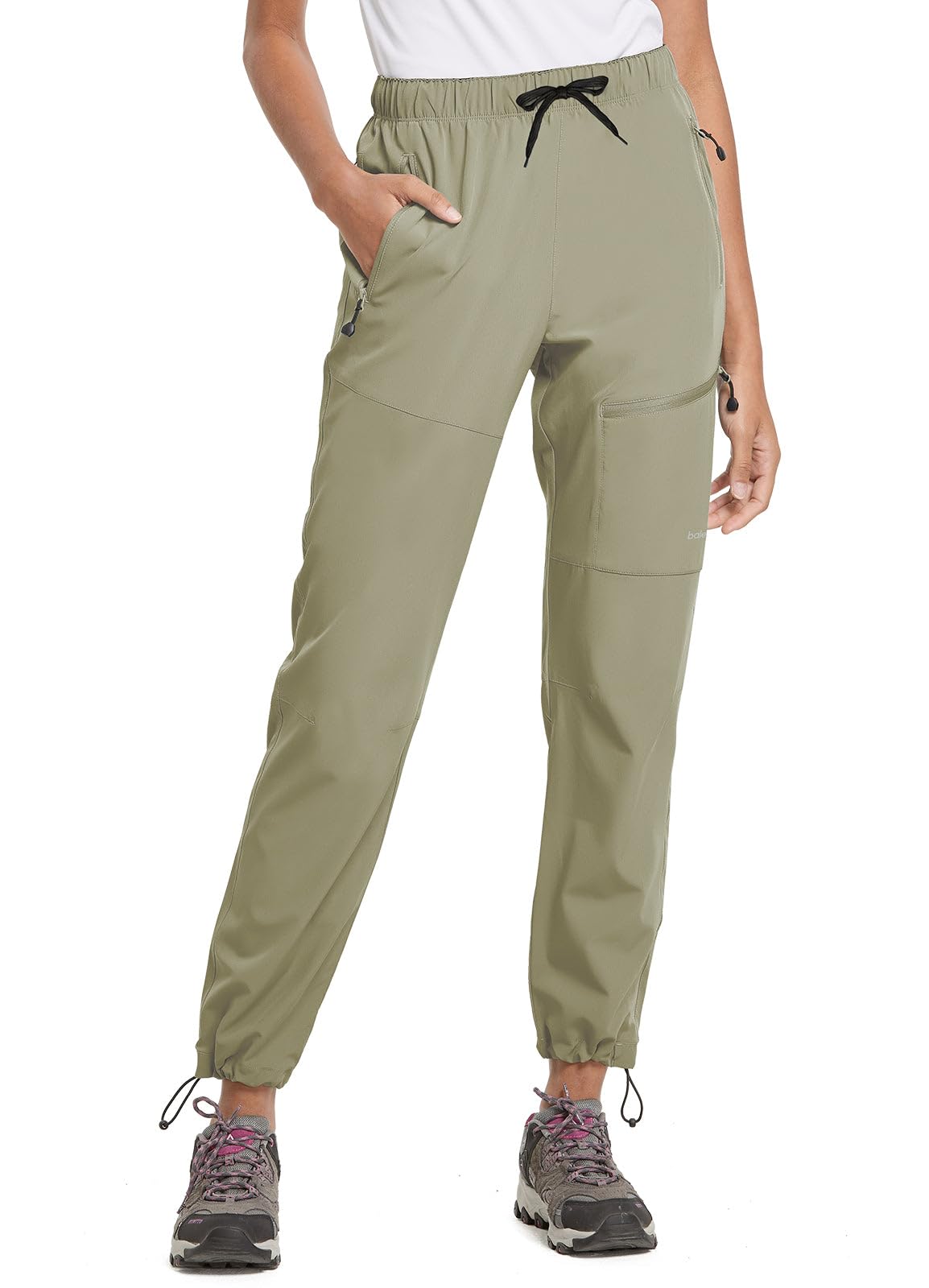 baleaf Women's Hiking Pants Quick Dry Lightweight Water Resistant Stretch Cargo Pants with Zipper Pockets Travel Camping 29''-Light Green XS