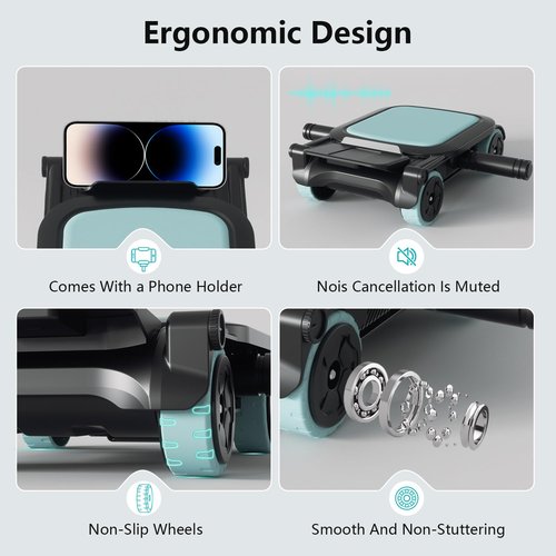 Roller with 4 Wheels: Automatic Rebound Abdominal Wheel for Core Workout, Workout Equipment for Home and Gym, Abdominal Exercise Roller for Men and Women