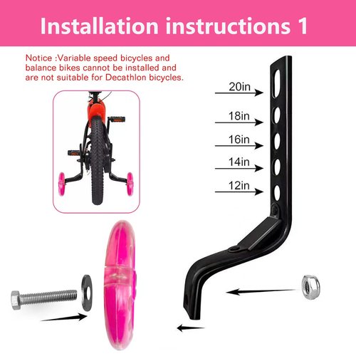 DDJKCZ Training Wheels for Kids Bicycle,Flash Mute Big Wheel Compatible for 12 14 16 18 20 inch Single Speed Bike (ROSE)