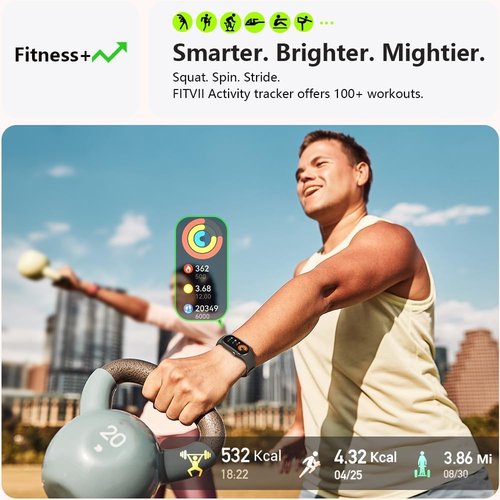 FITVII Ole Fitness Tracker with 24/7 Heart Rate and Blood Pressure Monitor, Blood Oxygen Sleep Tracking Step Calories Counter IP68 Waterproof Activity Tracker for Women Men