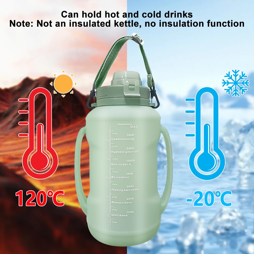 LELExilan 64oz Foldable Silicone Water Bottle with Straw, BPA-Free Motivational Time Marker, Leakproof Collapsible Water Jug with Handle for Gym, Sports, Camping & Outdoor Activities (Green)