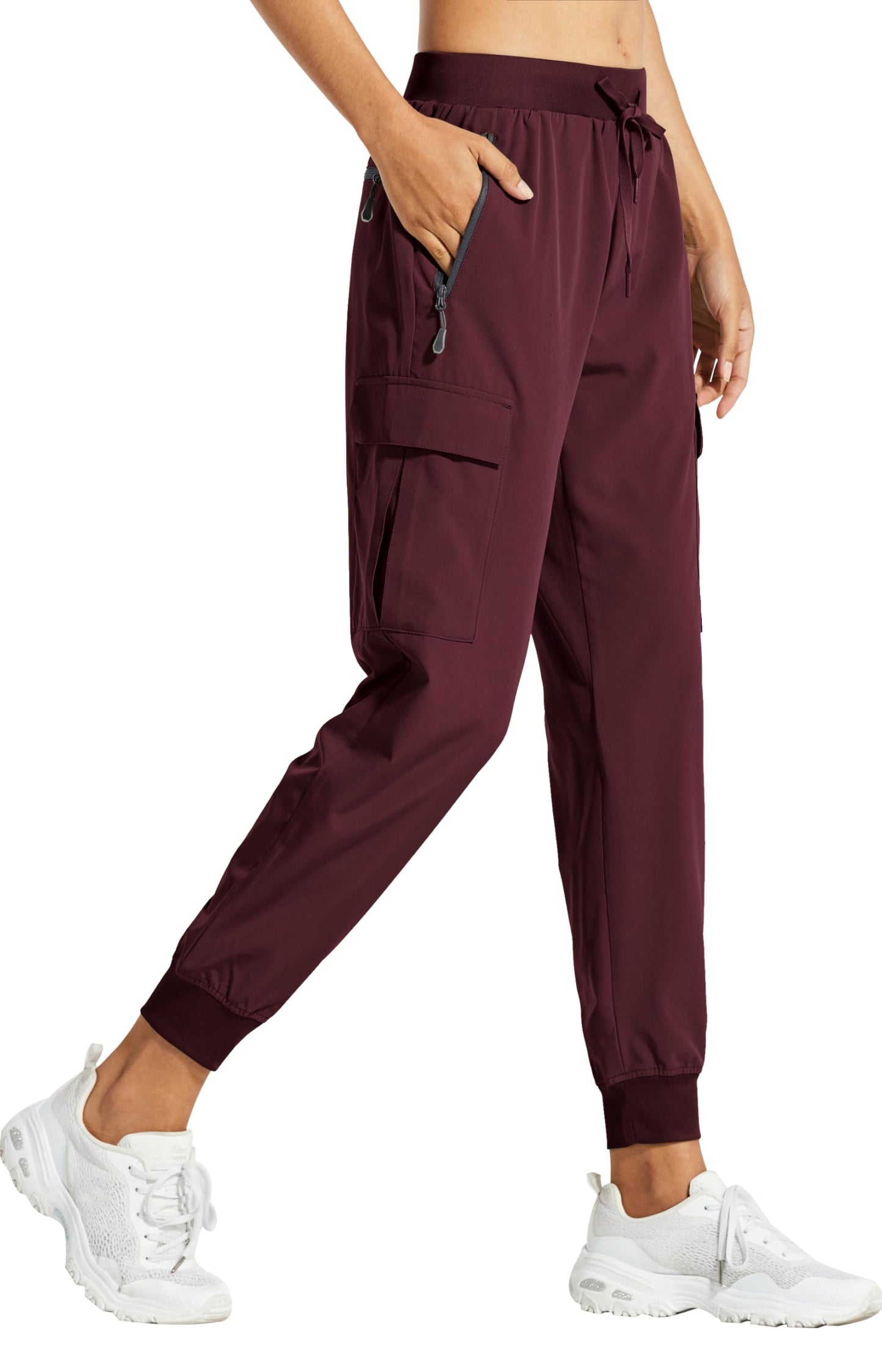 Libin Women's Cargo Joggers Lightweight Quick Dry Hiking Pants Athletic Lounge Casual Travel, Wine Red L