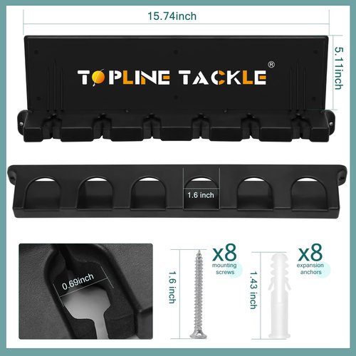 Topline Tackle 2 Set Vertical Fishing Rod Holders for Garage, Wall Mounted Fishing Pole Holders, Fishing Rod Rack for Storage 12 Rods