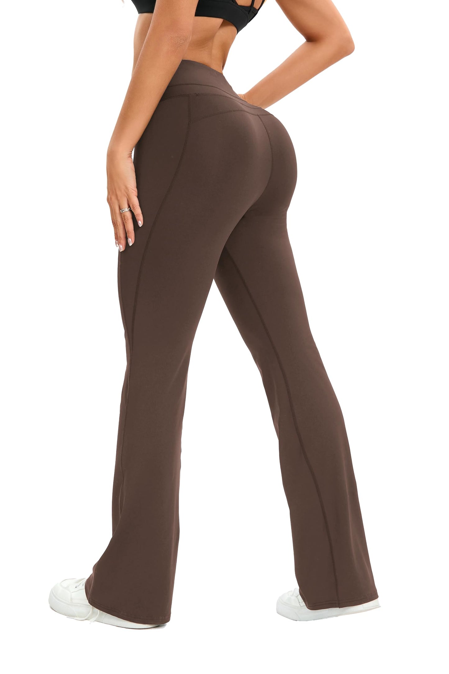 LALA BIRDS Flare Leggings for Women,High Waisted Women Yoga Pants with Tummy Control,Casual Bell Bottoms Flared Leggings for Yoga,Workout,Gym (US, Alpha, Small, Regular, Long, Brown)