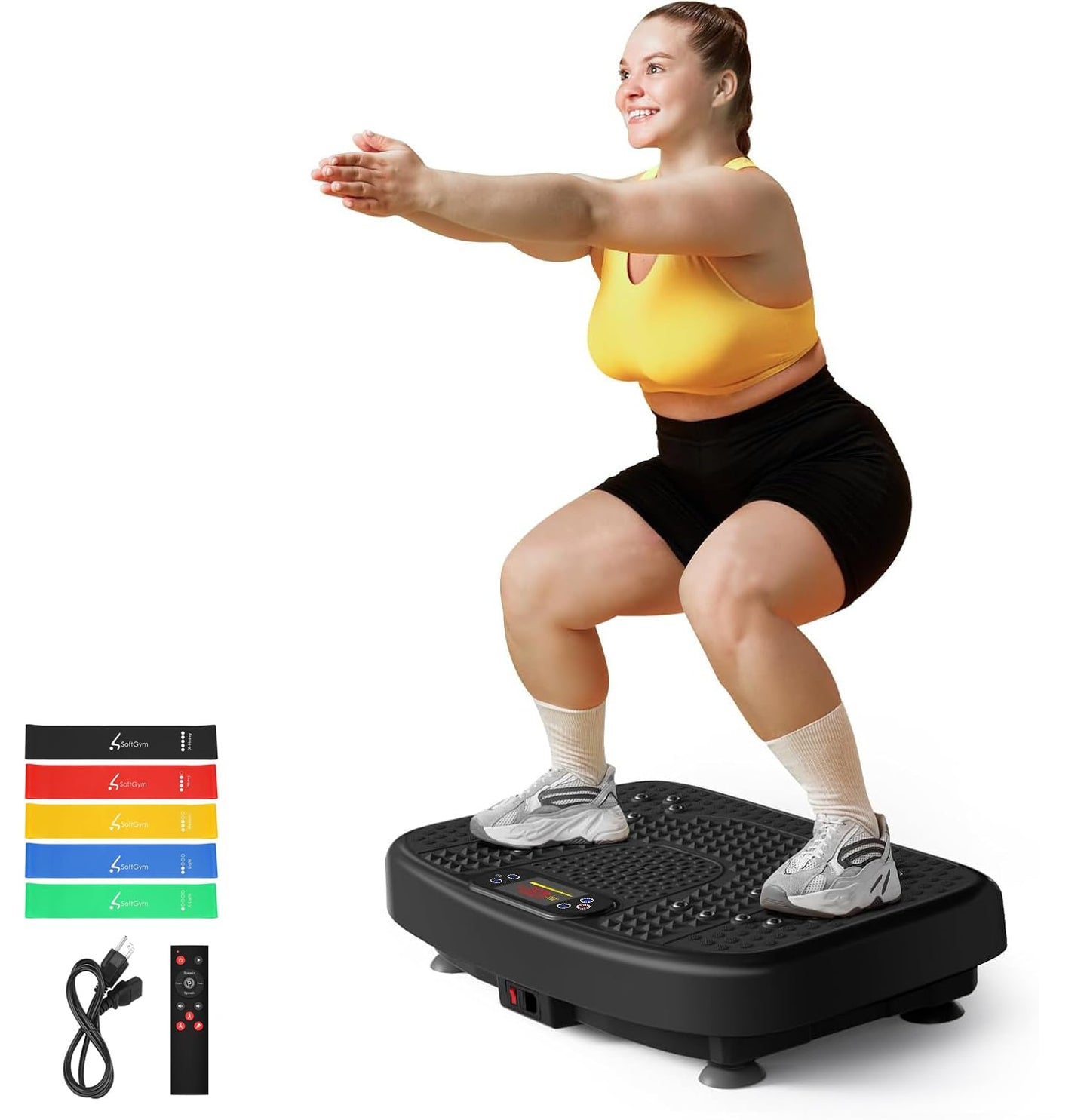 SoftGym Waver Vibration Plate Exercise Machine for Lymphatic Drainage Weight Loss,120 Speed Levels Vibrating Platform with Resistance Bands,Full-Body Workout Equipment for Muscle Activation