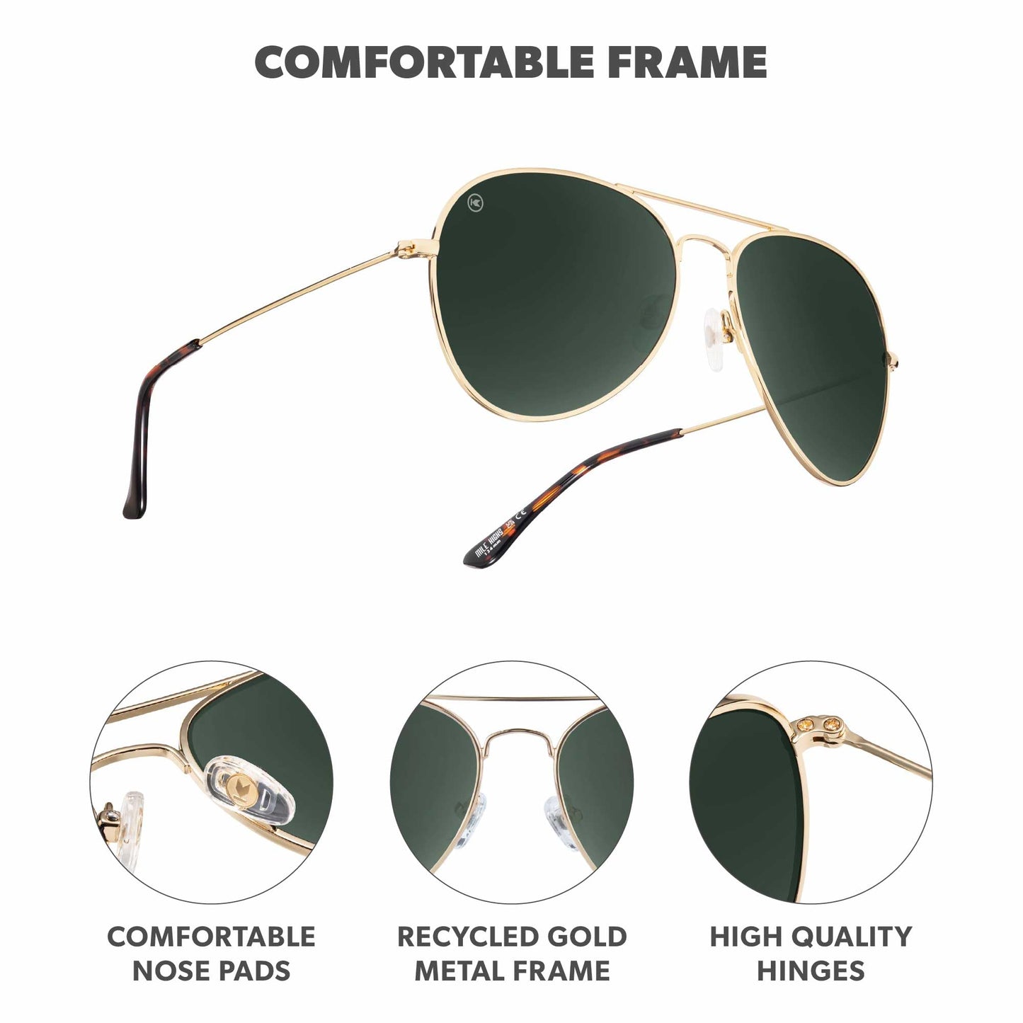 Knockaround Mile Highs Polarized Aviator Sunglasses for Men & Women - UV400 Protection