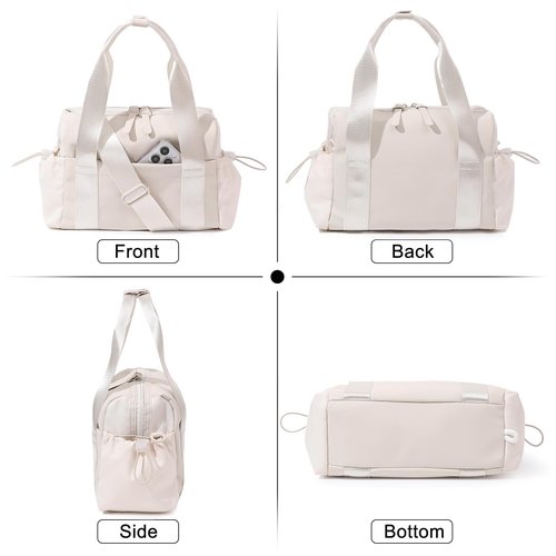 Bucosd Small Gym Bag for Women, Mini Crossbody Gym Duffle Bag with Wet Compartment, Carry on Gym Tote Bag for Workout Dance Sport Travel (Mini-Beige)