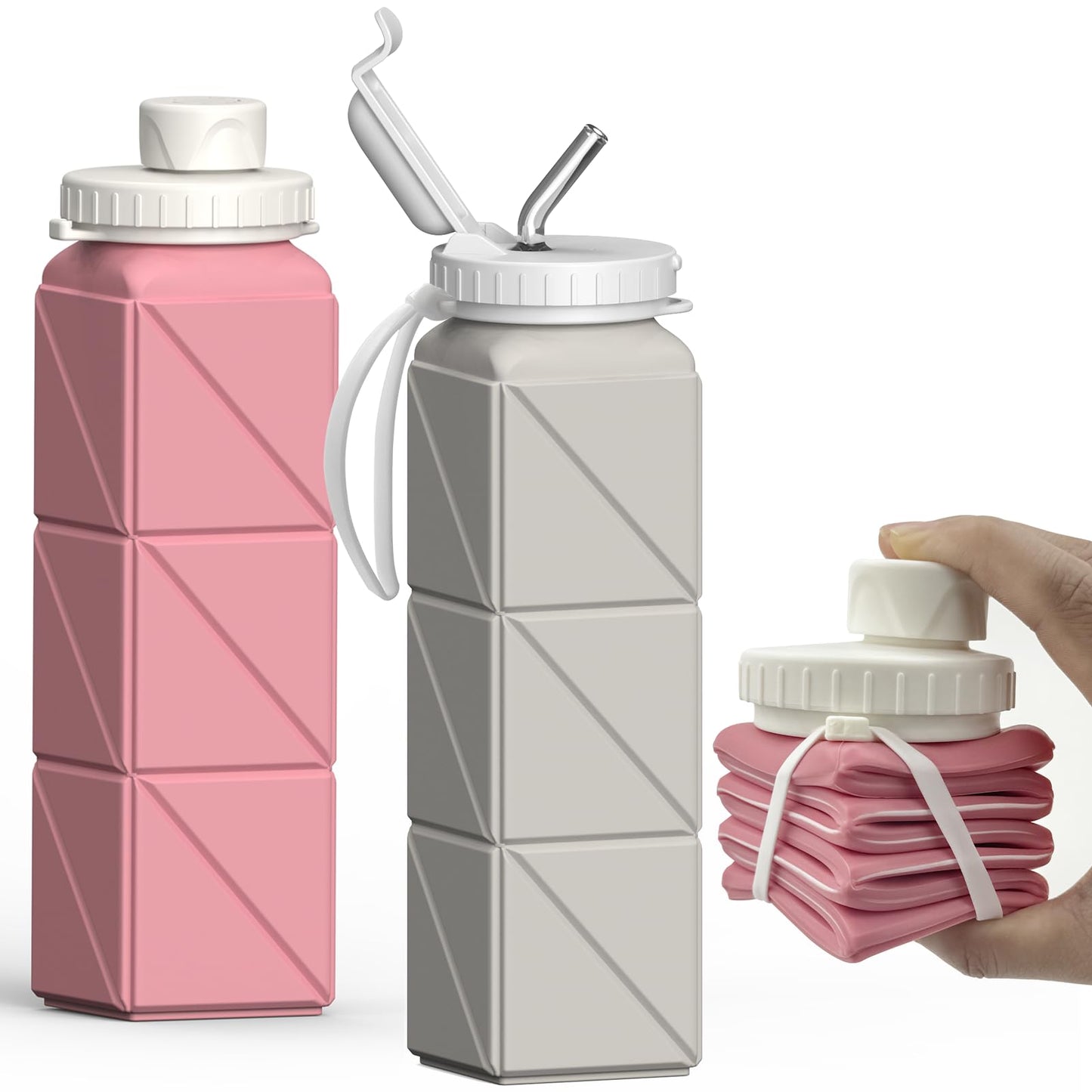 Collapsible Water Bottles 2 Pack, 21oz/610mL, Silicone Travel Water Bottle