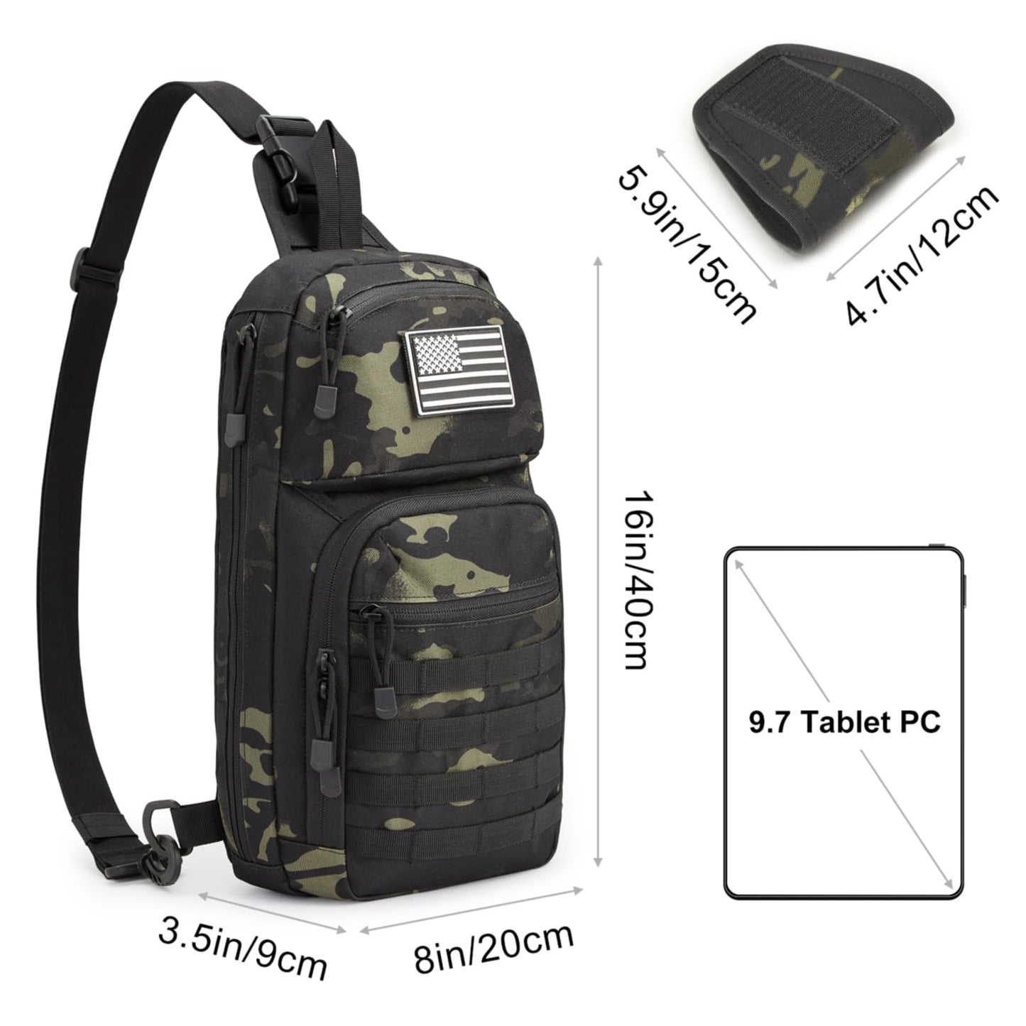 G4Free 10L Tactical EDC Sling Bag Backpack Military Molle Chest Shoulder Assault Pack for Concealed Carry(Black Cp)