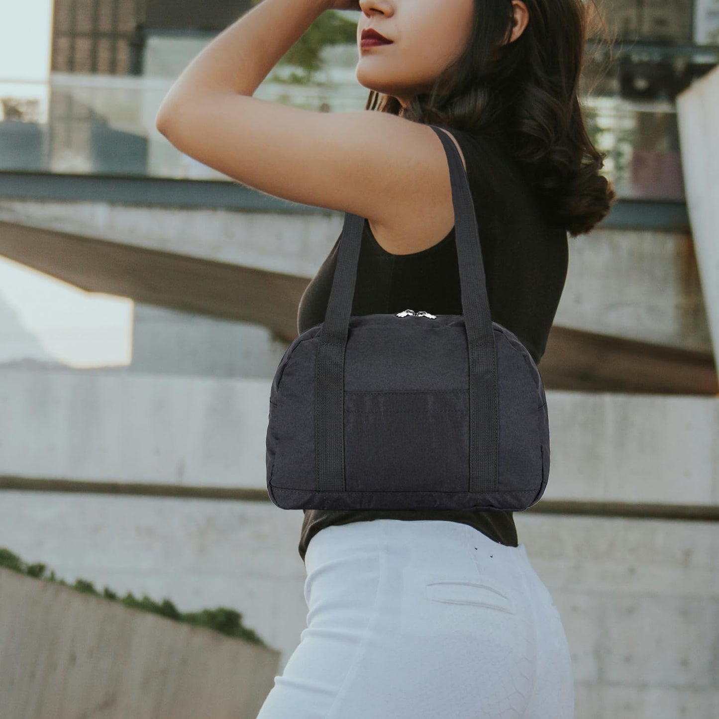 Mini Gym Bag for Women Girls, 12 inch Small Gym Tote Bag, Lightweight Carry On Small Duffle Bag for Travel Sports (Black)
