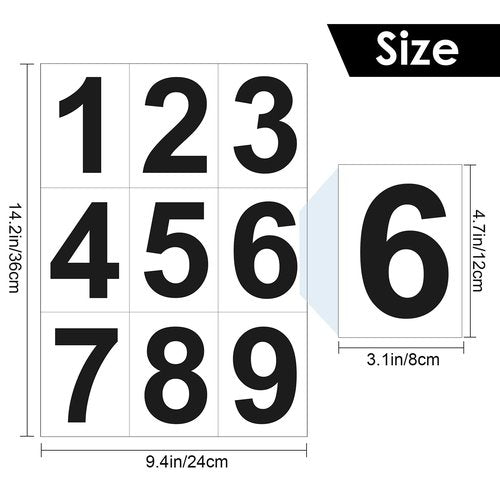 36CM X 24CM Adhesive 1-9 Hip Numbers for Track and Field Race Hip Numbers Hip Tag Stickers Lane Number Sticker Waterproof for Running Speed Skating
