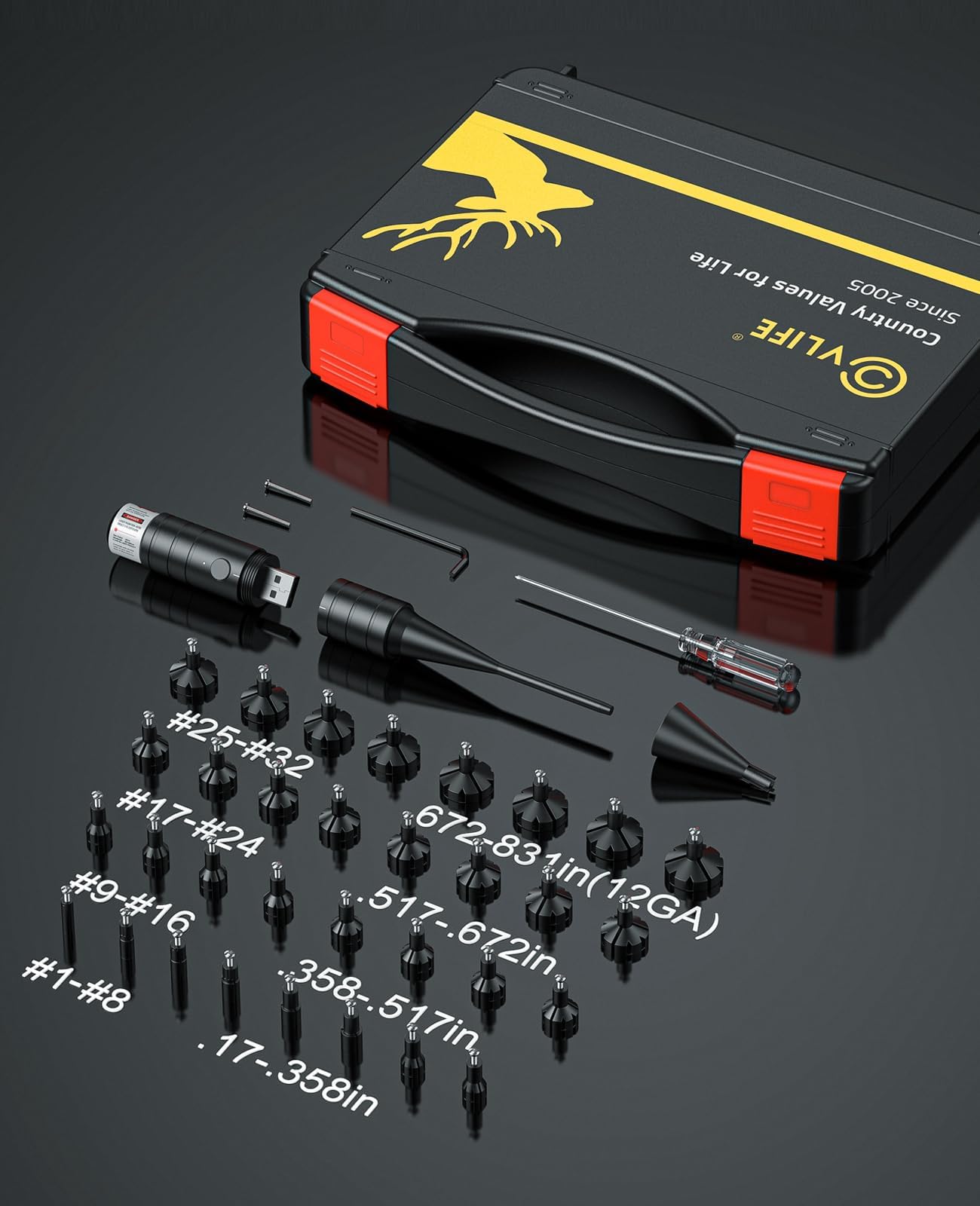CVLIFE Rechargeable Red Bore Sight Laser with 32 Adapters Laser Bore Sight Fit 0.17 to 12GA Calibers Bore Sight Multi-Caliber Laser Boresighter Kit for Hunting and Shooting