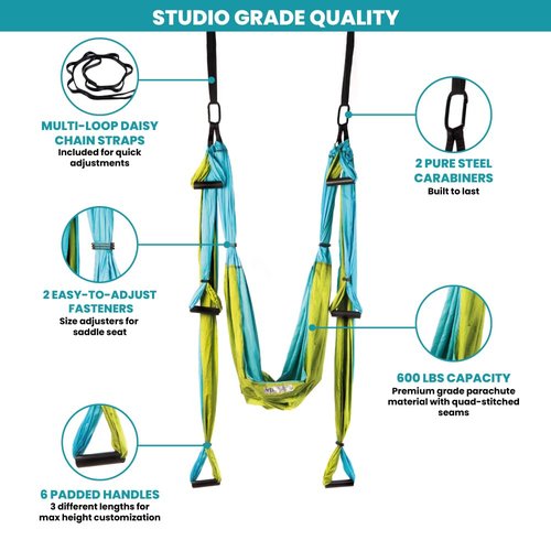 Yoga Trapeze Swing Set for Home & Outdoor | Easy Setup for Strength, Balance & Back Pain Relief | Adjustable Straps & 600lb Capacity, Includes Carrying Bag & Online Tutorials, Aqua