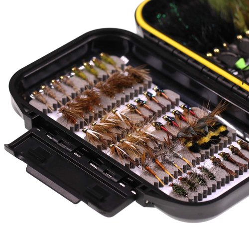 Wifreo Fly Fishing Flies Assortment with Waterproof Fly Box, 64pcs with Dry/Wet/Nymph/Streamer Flies, Trout/Bass/Panfish/Salmon Fishing Flies