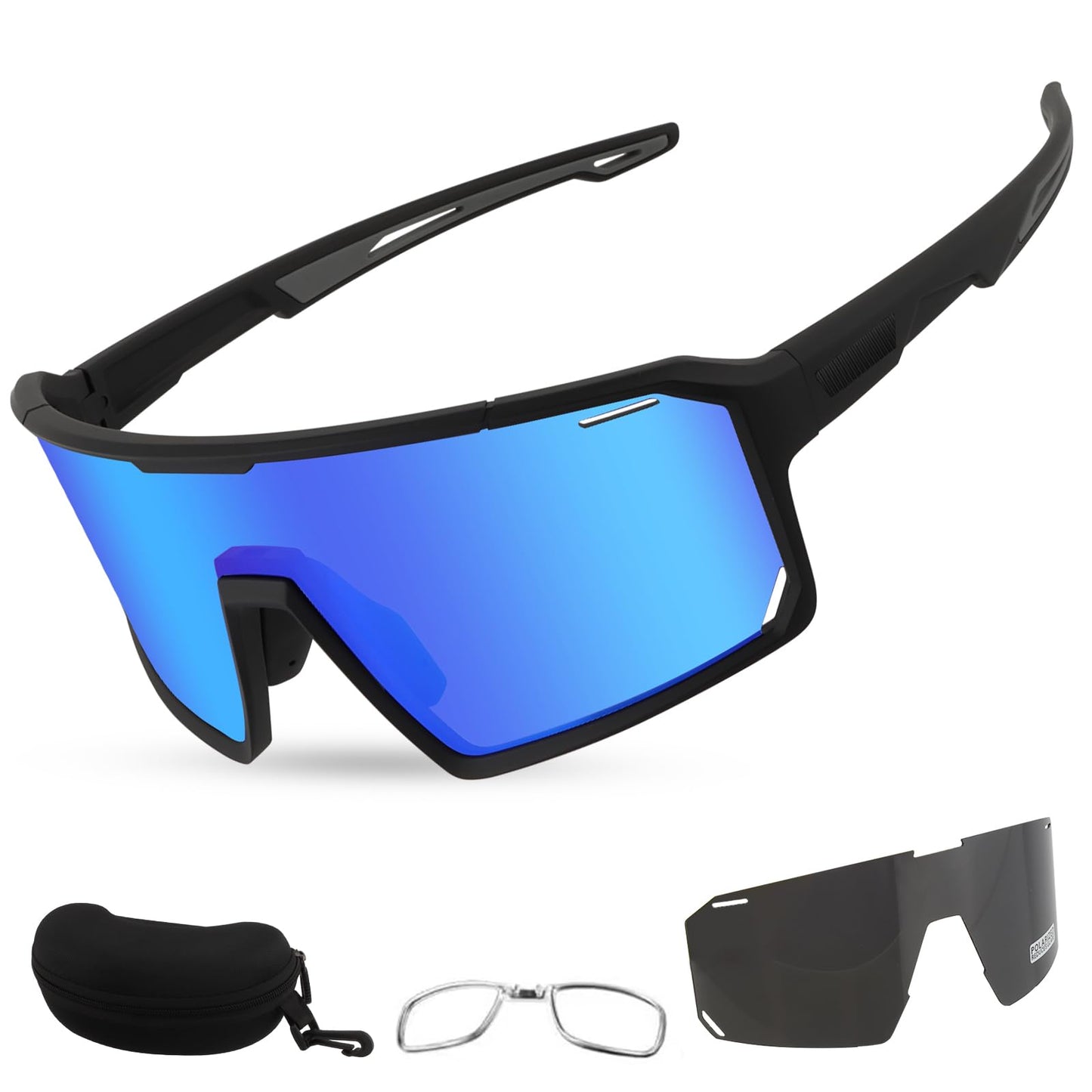 ToopMount Cycling Sunglasses with 2 Interchangeable Lenses, UV 400 Protection Coating Glasses of Full Rim TR90 Frame, Polarized Sports Glasses for Baseball Hiking, Athletic Sunglasses Youth Teens