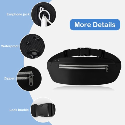 JEVRKAPZ UltraSlim Fanny Packs for Women Men Slim Running Belt Waist Pack Runners Bag Waterproof Money Belt (8801, Black)