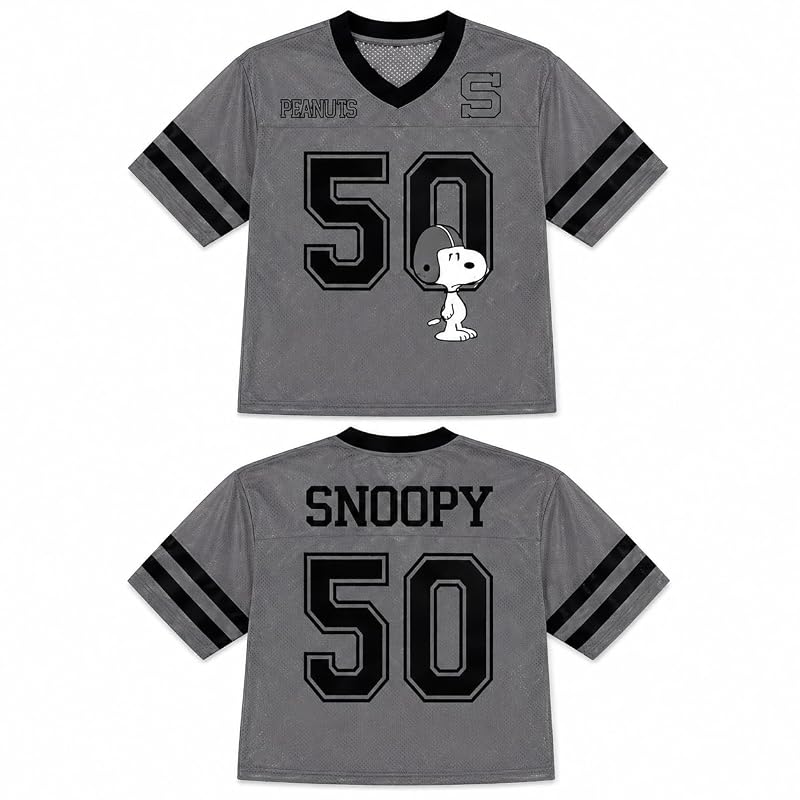 Womens Football Jersey - Short Sleeve Mesh V-Neck Active Sports Jersey, Grey Snoopy Variation