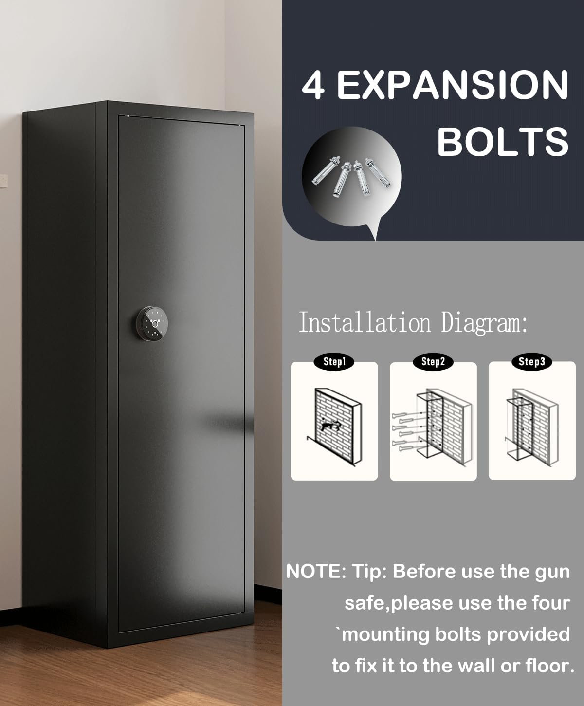 12-15 Gun Safe Gun Safe for Rifles and Pistols Large Rifle Safe Biometric Quick Access Fingerprint Gun Rifles and Password Lock Gun Safes & Cabinets with Adjustable Shelves