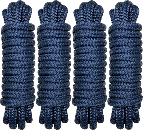 1/2 Inch x 15 Feet Boat Dock Lines 4-Pack Nylon Marine Ropes - Heavy Duty, Soft & Durable