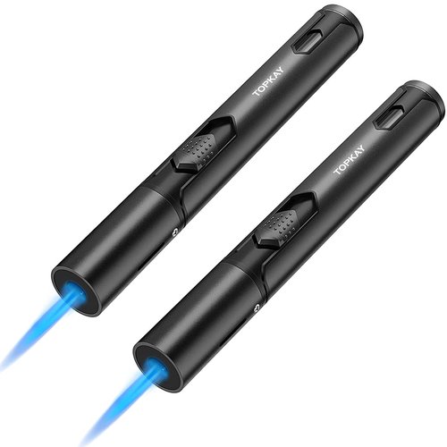 TOPKAY Torch Lighters, 2 Pack, Butane Lighters, Adjustable Jet Flame Torch Lighters, Wind Resistant Butane Refillable Gas Torch Lighter Long Lighter for Candle, Grill, BBQ, Fireworks(GAS Not Included)